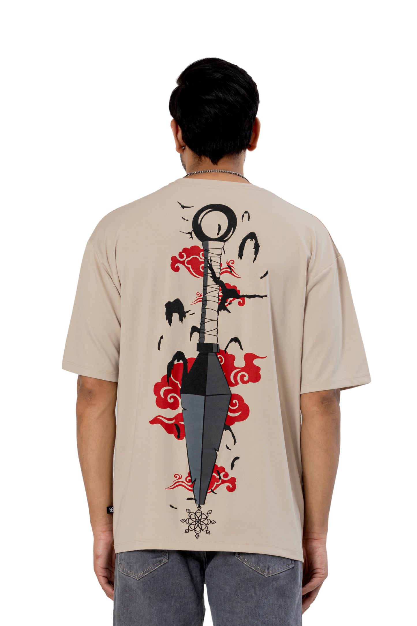 Beige Oversized Naruto T-Shirt with Puff Print (Unisex)