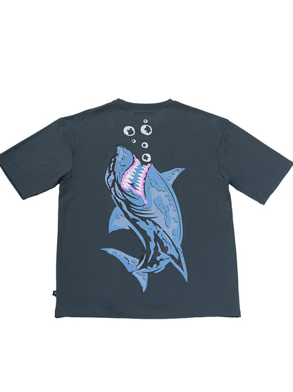 Grey Oversized Shark T-Shirt with Puff Print (Unisex)