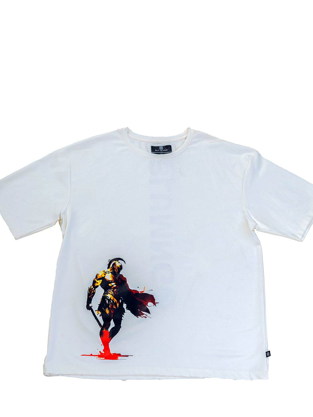 White Oversized Spartan T-Shirt with Puff Print (Unisex)