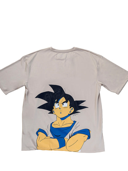 Beige Oversized Goku T-Shirt with Puff Print (Unisex)