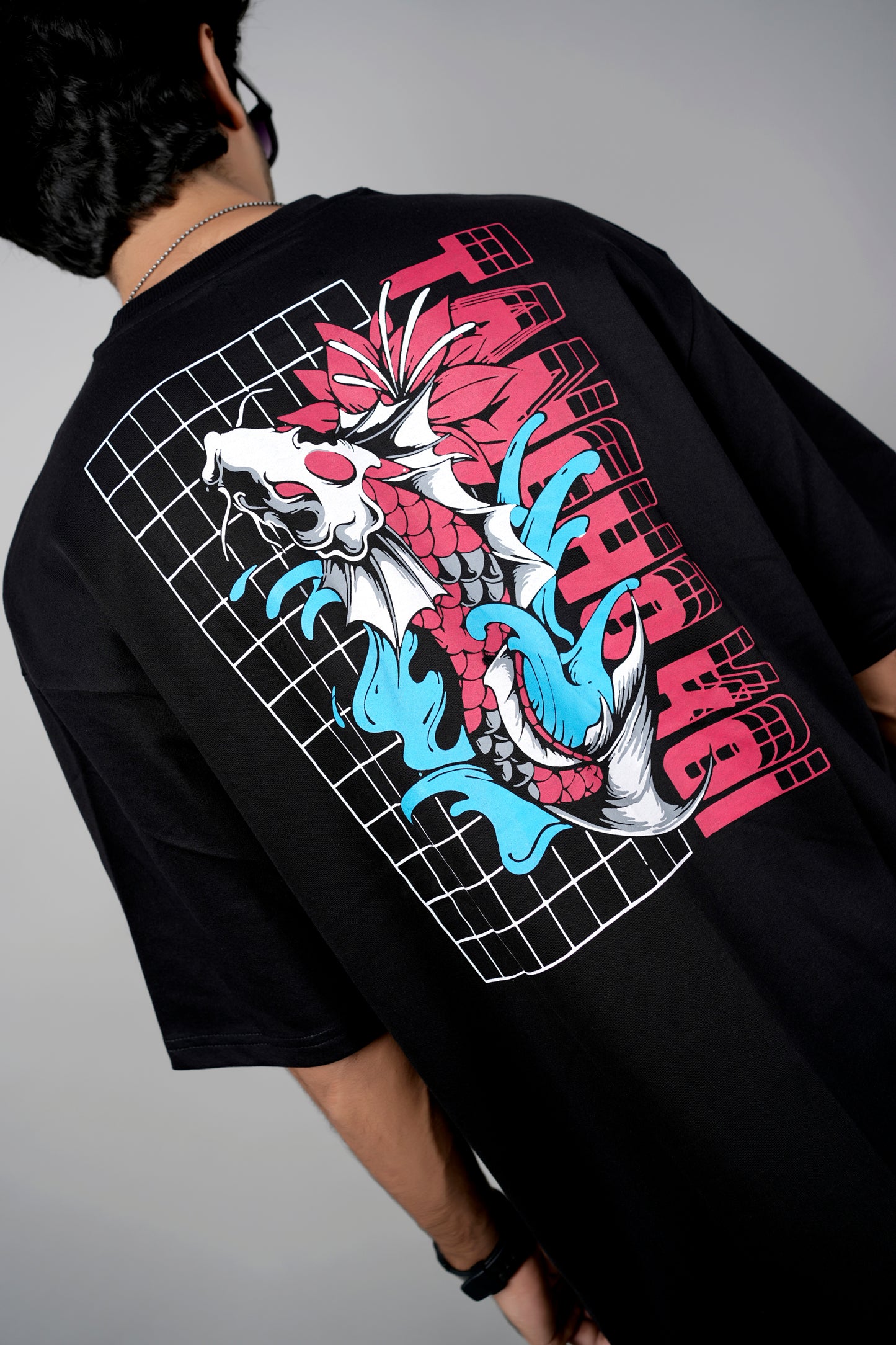 Black Oversized Dragon T-Shirt with Puff Print (Unisex)